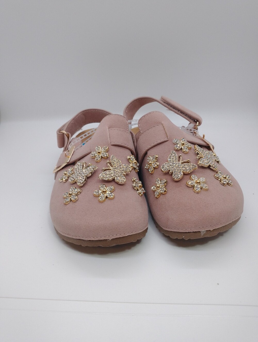 Forever Link  girl's faux suede pink clogs embellished with rhinestone, Size 10